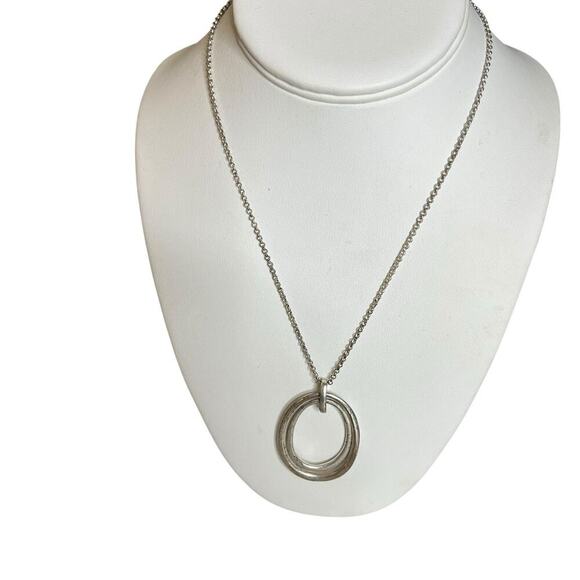 Fossil Chain Necklace Silver Tone Double Rings Circles 18" Signed Charms - Picture 3 of 11